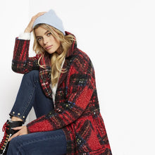 Knee length Sherpa plaid coat