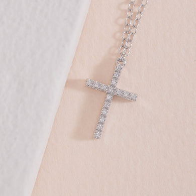 Diamond sterling silver cross on extendable 17-19