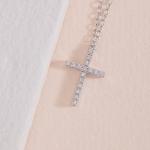Diamond sterling silver cross on extendable 17-19" chain