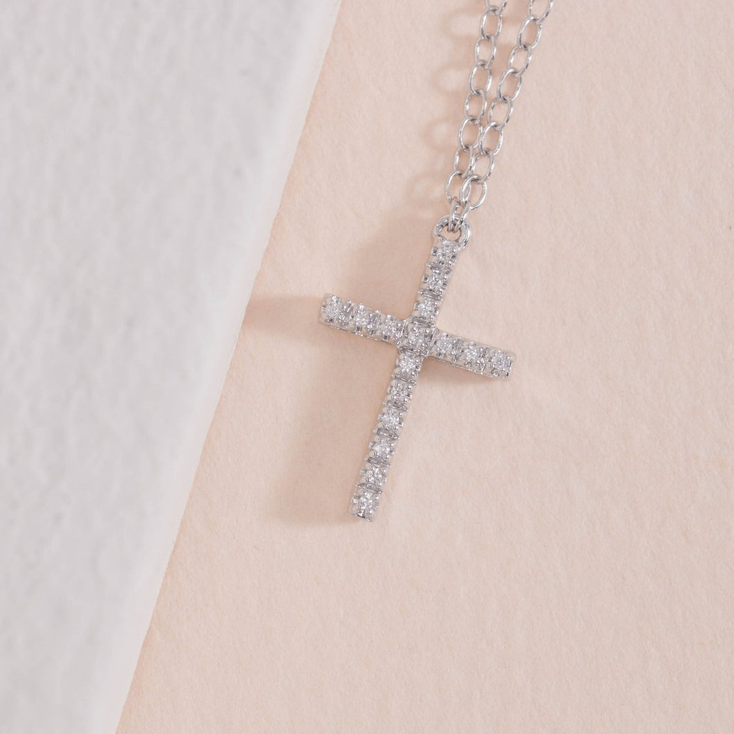 Diamond sterling silver cross on extendable 17-19