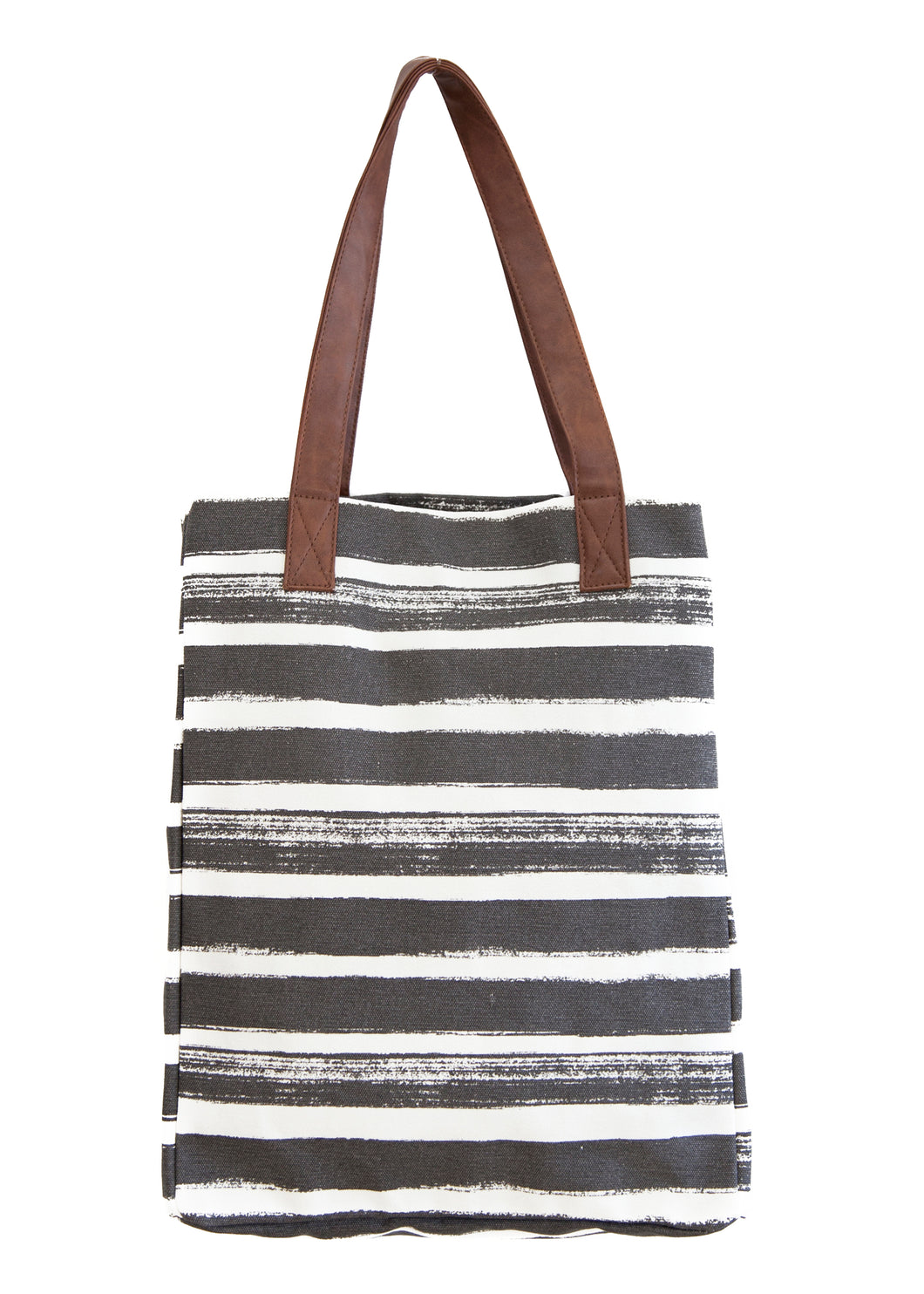 Market Tote, Vertical Charcoal Stripes