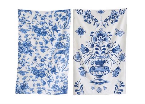 Set of 2 Blue and white Tea Towels (kitchen towels)