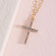 Diamond sterling silver cross on extendable 17-19" chain