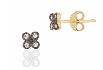Tiny Clover Stud Earring - Black and Gold