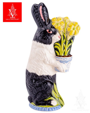 Vaillancourt Black and White Dutch Rabbit with daffodils